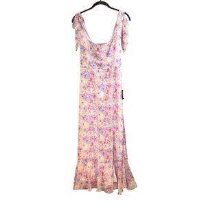Lulu’s Women's Smocked Tie Straps Midi Dress Coastal Cowgirl Boho Floral Size M